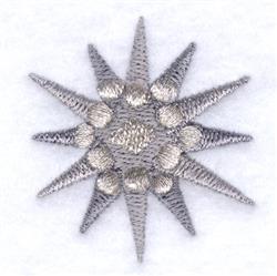 Star shape design with silver tones, sharp spikes, and a central circle, perfect for quilting.