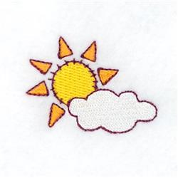 Bright yellow sun with playful orange rays and a fluffy white cloud, perfect for spring in this cheerful design.