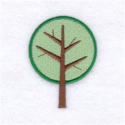 Minimalist tree with brown trunk and branches inside a light green circle, perfect for casual embroidery projects.