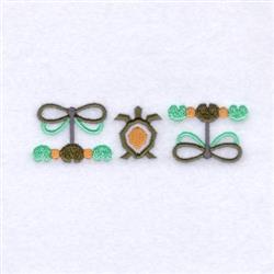 Playful turtle design with vibrant green and brown hues, accented by cheerful orange bows on either side.