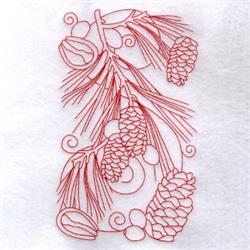 detailed autumn redwork machine embroidery pattern - Winter Pine Redwork for decorative pillow covers