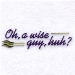 Playful text 'Oh, a wise guy, huh?' with a cheerful fork graphic in purple and soft green on a white background.