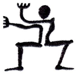 Abstract human figure with fuzzy black texture, stylized design, arms raised, and minimalistic look.
