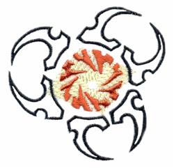 Abstract design with a bright orange center, intricate black outlines on cream, perfect for modern decorative embroidery.