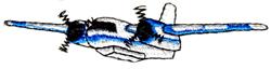 Cartoon airplane in blue and white with exaggerated propellers, vibrant design perfect for kids' items.