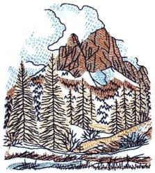 tree detailed machine embroidery - Alpine Landscape perfect for Home Textiles
