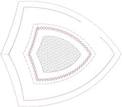 Applique bee with whimsical geometric shapes and vibrant red outlines, featuring curved lines and layered design.