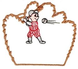 Playful cartoon baseball player in red and white striped uniform, swinging a bat with brown outline.