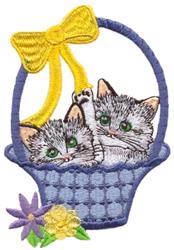Basket Kittens - 5x7 kitten detailed machine embroidery design for reusable tote bags
