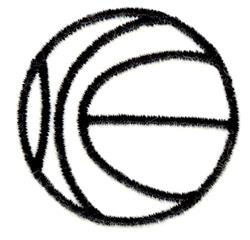 Basketball with bold black outline and iconic seams, featuring a minimalistic design suitable for sports apparel.