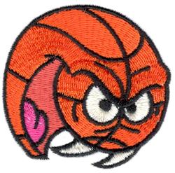 Cartoonish basketball with facial features, orange body, black outlines, and expressive white eyes. Perfect for playful appli