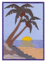 Beach Sunset Scene - 5x7 tree detailed embroidery design for patchwork quilt blocks