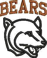Cartoon bear head with bold outlines and vibrant colors, featuring the word 'BEARS' in playful brown font.