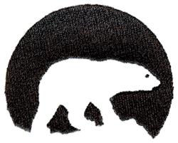 Minimalist bear silhouette in white set against a black circular background, perfect for home decor.