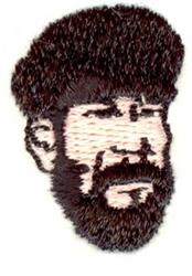 Realistic portrait of a bearded man with voluminous hair, featuring rich browns against a light background.