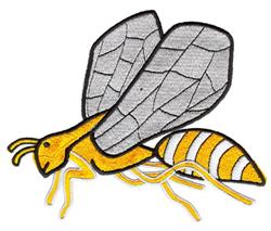 Whimsical bee design in vibrant yellow and gray with intricate wings, perfect for playful decorations.