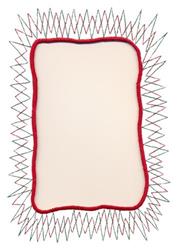 Blank rectangular frame with a red zigzag border and neutral background, vibrant and playful design.