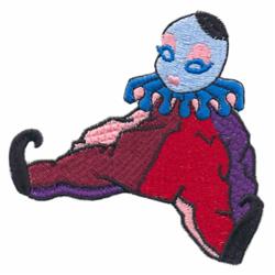 Playful cartoon character with a blue face and octopus-like arms in shades of blue and a vibrant red-purple body.