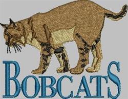 Realistic bobcat with tawny fur and distinct markings, featuring bold 'BOBCATS' lettering below.
