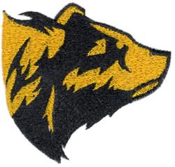 Bold bear portrait with striking black and gold accents, featuring a graphic profile view.