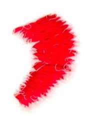 Bold red abstract design with fringed edges creates a dynamic feel against a white background.
