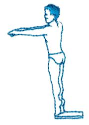 Simple line art of a boy diving from a light blue board, arms outstretched, full of energy.