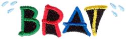 Brightly colored 'BRAT' letters in green, red, blue, black, and yellow on a white background for a playful design.
