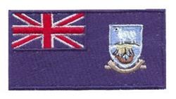 Applique British flag and emblem patch featuring vivid red and white stripes, detailed blue and cream emblem on a purple back