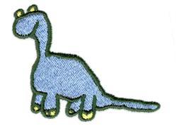 Playful cartoon brontosaurus with a blue body, green outline, and yellow feet, perfect for children's designs.