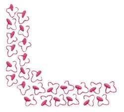 Playful butterfly in pink, with a whimsical outline, arranged in an L-shape for decorative appeal.