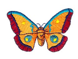 Stylized butterfly with vibrant orange wings, blue and red accents, and intricate patterns showcasing lively details.