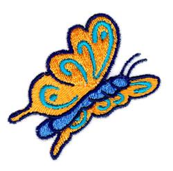 Intricate butterfly in vibrant blue and yellow colors showcasing playful swirls and curves, perfect for kids' projects.
