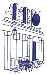beginner-friendly scene machine embroidery pattern - Cafe Scene for kitchen tea towels