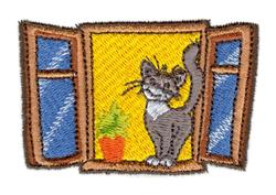 kitten detailed machine digital embroidery - Cat in Window perfect for kitchen aprons