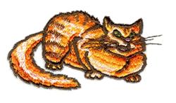 Realistic cat with vibrant orange fur, striking green eyes, and a fluffy curled tail, perfect for playful decor.