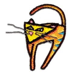 Playful cat with bright orange and yellow fur, large eyes, and quirky posture, perfect for whimsical embroidery.