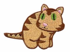 Cartoon cat with playful features, light brown fur, green eyes, and pink nose. Perfect for playful designs.