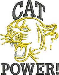 Fierce cat illustration in yellow with bold 'CAT POWER!' text in black, showcasing energetic style.