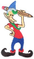 Cartoon character with a large pencil, vibrant red shirt, and blue pants, perfect for playful children’s items.