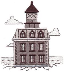 Charming house with a rounded roof and whimsical clouds, designed in a playful cartoon style.
