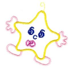 Cheerful cartoon star with a smiling face, bright yellow outlines, and playful pink hands and feet.