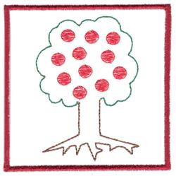 Playful tree with a green canopy and red circles as fruit, featuring a brown trunk and a cheerful border.