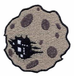 Playful chocolate chip cookie with a light beige color, dark brown chips, and a bold black outline, perfect for kitchen decor