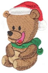 Cheerful bear with a red Santa hat and green scarf, designed for Christmas, perfect for festive embroidery.