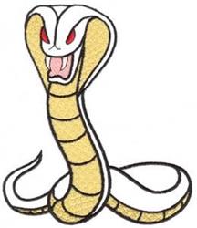 Cartoon cobra with an expanded hood, bold yellow body, black outlines, and striking fangs, perfect for machine embroidery.