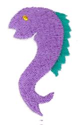 Playful fish applique in vibrant purple with a green fin and a small gold accent. Perfect for colorful projects.