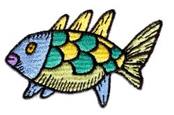 Cartoonish fish with colorful scales, dorsal fins, and a playful tail, perfect for vibrant embroidery.