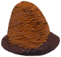 A textured cone-shaped hat in warm browns and oranges with a dark brown base, perfect for outdoor styles.