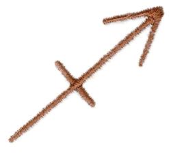 Copper arrow design in a sleek, minimal style with smooth lines set against a white background.