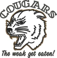 Stylized cougar head with a fierce expression, bold 'COUGARS' text above, and motivational saying below.